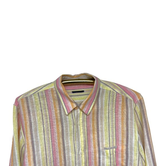 Azulu Multicolor Striped Linen Long Sleeve Button Down Shirt - Picture 5 of 9